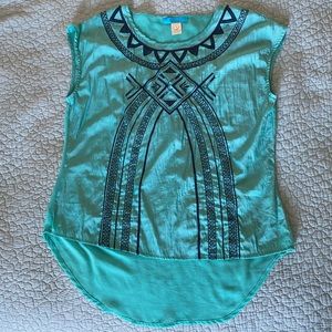 Embroidered Teal High Low Top